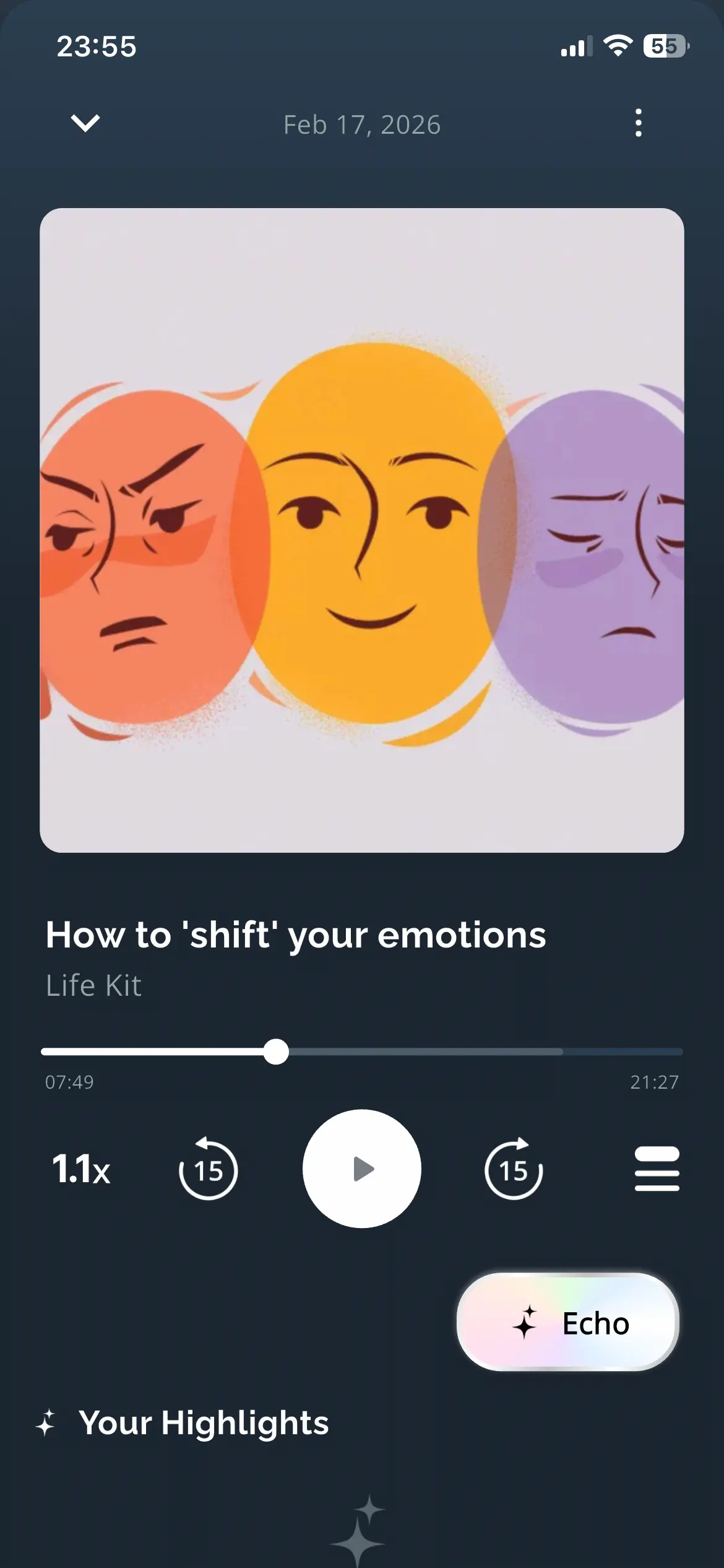 Luna Player - Highlight while listening